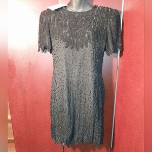 Vintage Laurence Kazar Black Sequin Puff Sleeve Mini Dress New With Tags